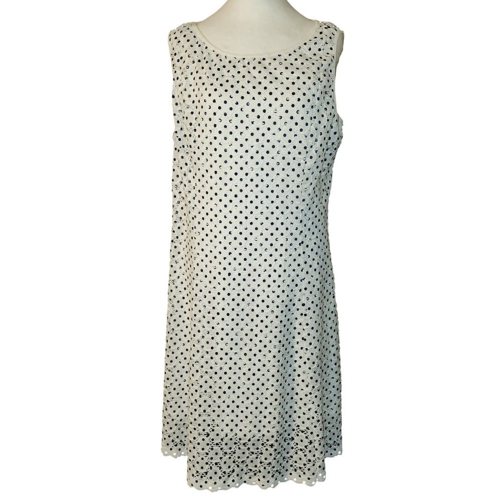 Ronni Nicole White Navy Polka Dot Eyelet Lace Sleeveless Shift Dress 14